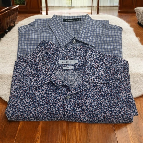 J. Lindeberg Lot of (2) Blue Floral‎ and Striped Long Sleeve Button Downs Size M - Picture 1 of 11